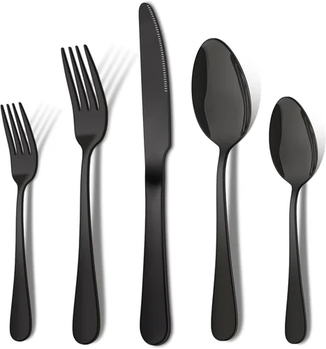Miniatura 12 de ENLOY - Juego de cubiertos de 20 piezas de acero inoxidable, juego de cubiertos de cocina para 4, incluye cuchara tenedor y cuchillo, pulido