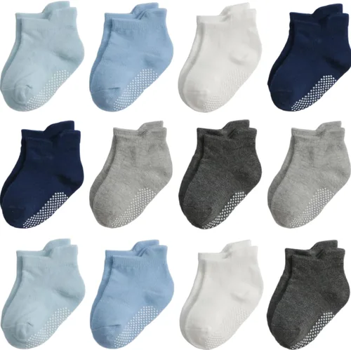Miniatura 17 de Calcetines antideslizantes con agarre para tobillos, paquete de 12 unidades para niños pequeños, niños y niñas, lindos calcetines de algodón