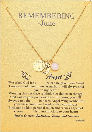 Regalos de aborto espontáneo para madres Collar con colgante de ángel guardián para pérdida de embarazo Piedra de nacimiento Recuerdo de mí Regalo