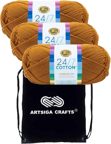 Miniatura 54 de Lion Brand 24/7 Algodón Rosa 761-101 (3 carretes - mismo lote de tinte) Hilado medio #4 de algodón para crochet y tejer con bolsa de proyecto