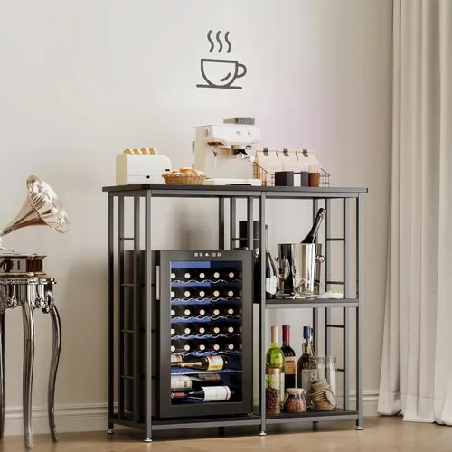 Miniatura 8 de COCOLUCKY Mini soporte para refrigerador con almacenamiento, barra de café con espacio para mini refrigerador, gabinete con almacenamiento, armario