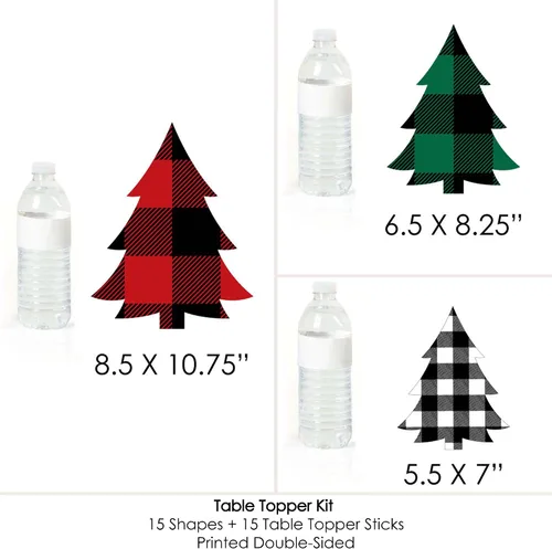 Miniatura 7 de Big Dot of Happiness Holiday Plaid Trees - Palitos de centro de mesa de fiesta de Navidad a cuadros de búfalo - Juego de 15