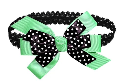 Miniatura 26 de WEBB DIRECT2U WD2U - Diadema elástica con lazo de grogrén de puntos negros para niñas (verde manzana)