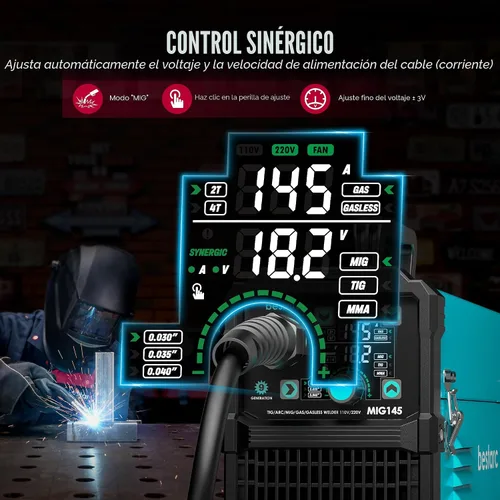 Miniatura 4 de bestarc 145Amp Soldador MIG, 110V 220V Soldador de núcleo de flujo MIG/Lift TIG/Stick Máquina soldadora 4 en 1, Máquina de soldadura con gran