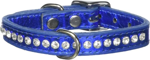 Miniatura 56 de Collar de perro de cuero y cristales de OmniPet Signature, cuero de grano de violeta africana de avestruz, se ajusta a un tamaño de cuello de 6"-8