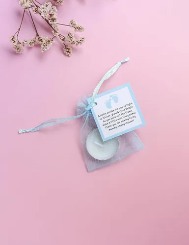 Miniatura 5 de Juego de 50 velas de té para recuerdos de fiesta de baby shower, recuerdos de bautizo para invitados, recuerdos de revelación de género de bebé Azul