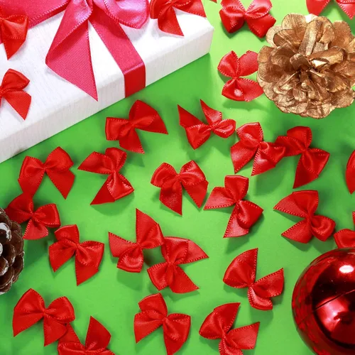 Miniatura 6 de WHQXFDZ 160 lazos de cinta de satén rojos para manualidades, lazos de Navidad para bodas, cumpleaños, árbol de Navidad, manualidades, decoración
