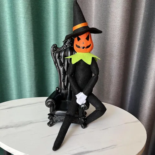 Miniatura 4 de DANONI Muñeca elfo de calabaza de Halloween, 14 pulgadas hecha a mano, adorno de juguete de calabaza elfo para decoración de mesa de vacaciones Verde