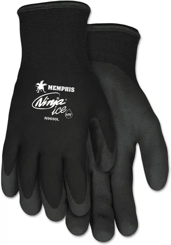 Miniatura 3 de MCR Safety N9690M guantes Ninja Ice de trabajo aislantes calibre 15 de nylon negro con interior de rizo acrílico, palma y puntas de los dedos
