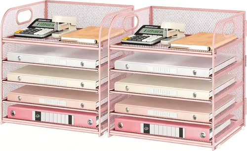Miniatura 10 de Lavatino Organizador de Archivos de Escritorio de 5 Bandejas, Organizador de Bandejas de Cartas de Malla Negra con Asa, Organizador de Archivos
