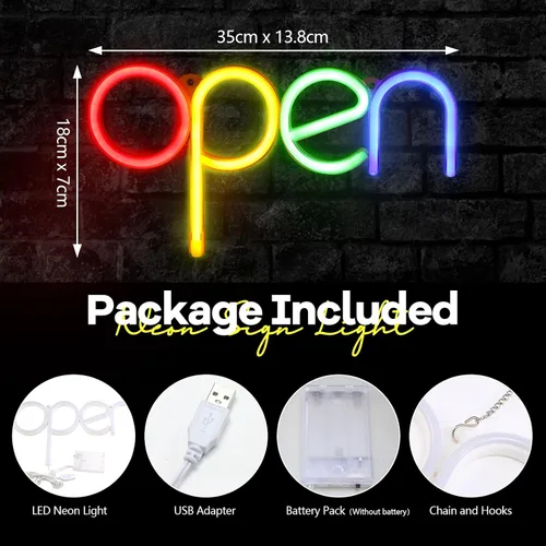 Miniatura 2 de Letrero LED abierto, 7 x 13.8 pulgadas, letreros abiertos para negocios, luz nocturna de neón abierta, decoración de pared, letreros abiertos LED