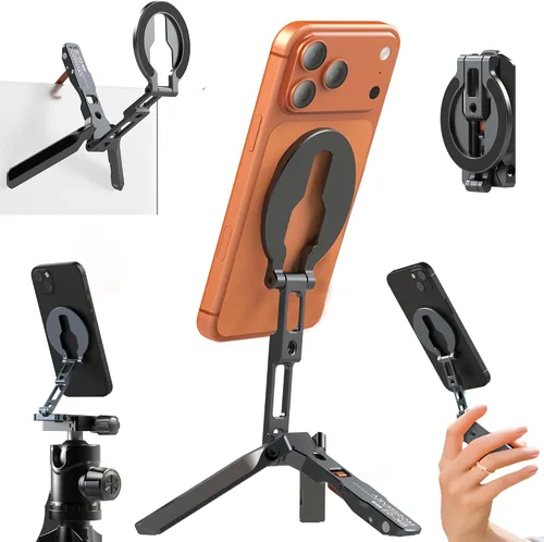 Miniatura 9 de Soporte magnético para teléfono, [ultrafino] trípode magnético para iPhone con Arca-Swiss & Cold Shoe y tornillo de 1/4 pulgadas y diseño de gancho