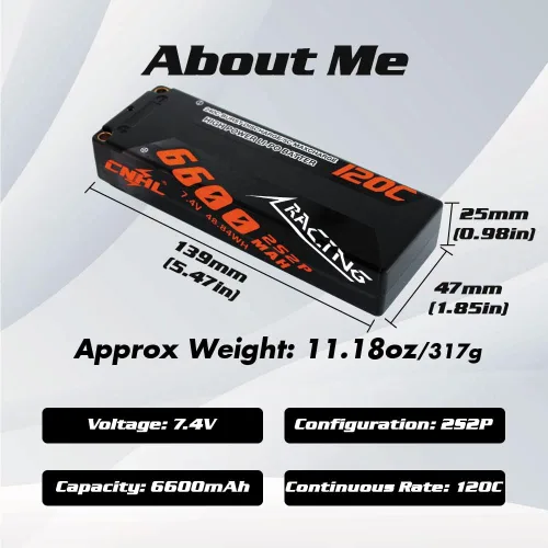 Miniatura 2 de CNHL 2S Lipo Battery 6600mAh 120C 7.4V Estuche rígido con enchufe 5.0 Bullet T para RC Car Truck Boat Truggy Airplane Quadcopter Racing Hobby