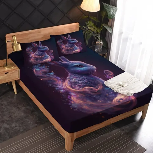 Miniatura 36 de Juego de sábanas de tamaño King, sábanas de conejo, sábanas de microfibra y fundas de almohada de 4 piezas, juego de sábanas con estampado colorido