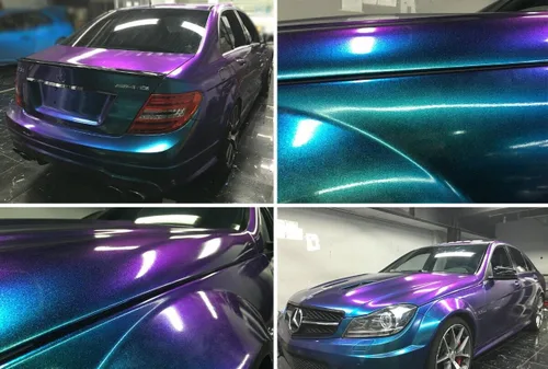 Miniatura 9 de LZLRUN Adhesivo de vinilo brillante brillante de color azul camaleón a morado con purpurina para interior del automóvil, lámina de cambio