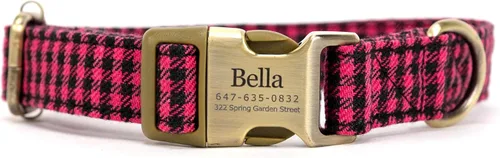 Miniatura 10 de Collar de perro personalizado con nombre y número de teléfono grabado, collar ajustable personalizado para cachorros, collar de algodón orgánico