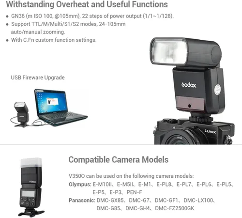 Miniatura 6 de Godox V350O TTL Flash para Olympus Panasonic GN36 1/8000s HSS Cámara Flash w/2000mAH Batería 500 veces Full Power Flash 0.1s-1.7s Tiempo