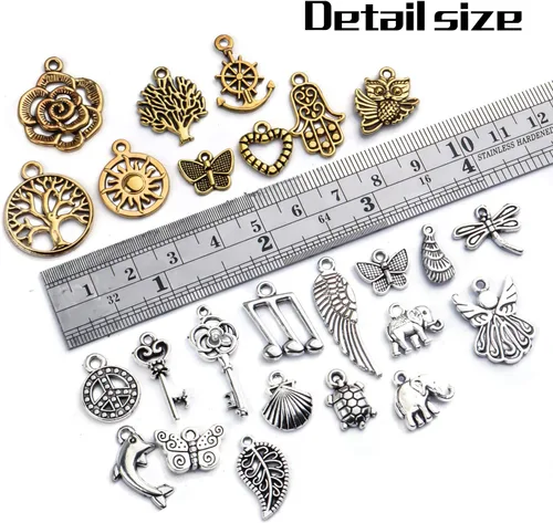 Miniatura 2 de BronaGrand Dijes vintage a granel, 200 piezas mezcladas antiguas de aleación tibetana colgantes para collares, pulseras, fabricación de joyas