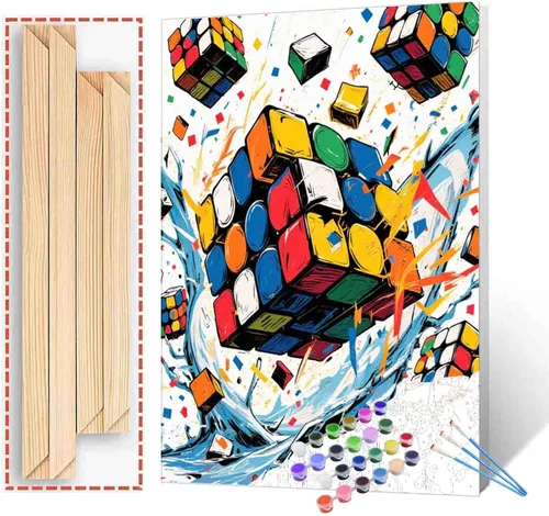 Miniatura 28 de Aihonmin Pintura por números, tema de baloncesto, kit de pintura al óleo para niños y adultos, pintura de dibujo de 16 x 20 pulgadas, pigmento Bola