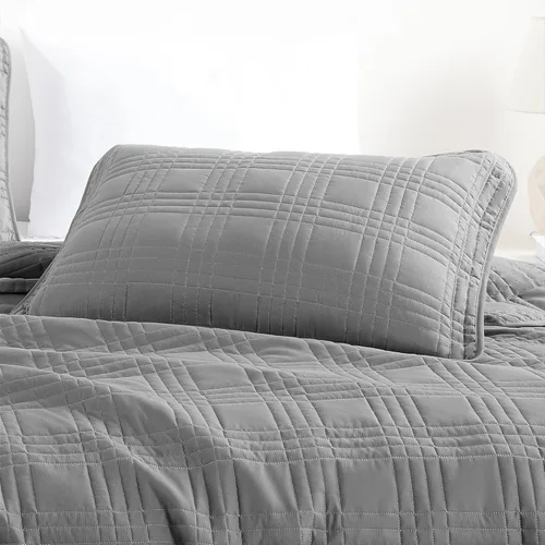 Miniatura 4 de Chezmoi Collection Kingston Juego de Colcha Tamaño King, 3 Piezas Gris Colcha Acolchada de Microfibra Ligera de Gran Tamaño Cubrecama (118"x106")