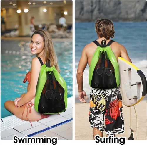 Miniatura 2 de WANDF Bolsa de Natación Mochila de Malla con Cordón Mochila de Playa para Natación, Gimnasio y Equipo de Entrenamiento Verde Fluorescente