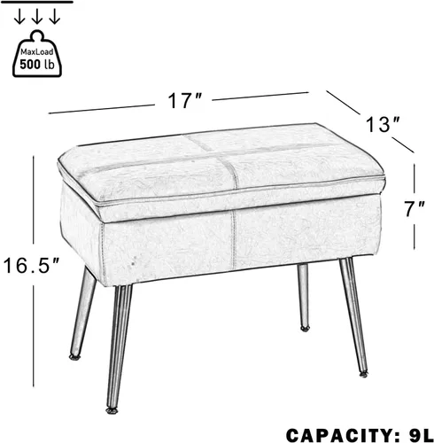 Miniatura 2 de Otomana de Almacenamiento Tapizada con Asiento Acolchado, Taburete de Tocador Capitoné con Patas de Metal, Taburete Decorativo, Cuero Sintético
