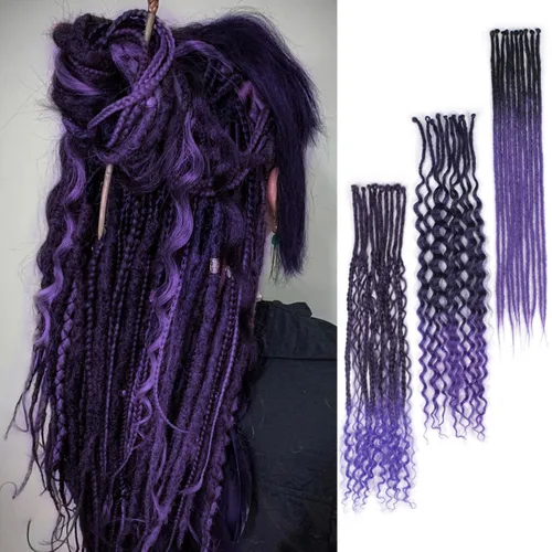 Miniatura 8 de Extensiones de rastas trenzadas bohemias de 24 pulgadas, 10 hebras de rastas sintéticas rizadas color marrón degradado con trenza de caja, rastas