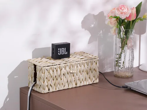 Miniatura 8 de Coeusy Caja de Gestión de Cables, Bohemia Decorativa Tejida a Mano con 2 Ranuras Abiertas, Caja Organizadora Ocultadora de Cables con Tapa