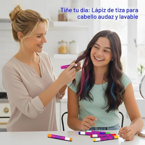 Miniatura 8 de Desire Deluxe - Regalos para Niñas Tiza para Cabello 10 Bolígrafos Temporales No Tóxicos Fáciles de Lavar Tinte para Cabello