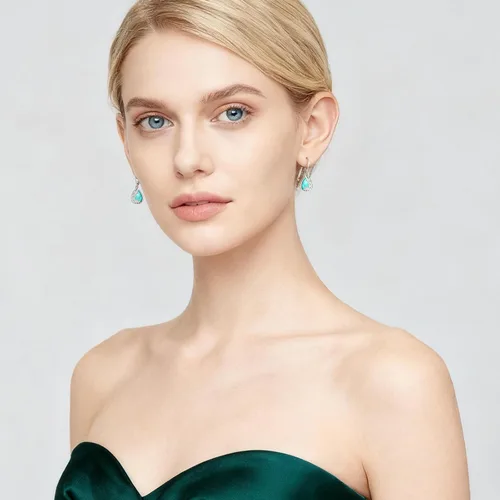 Miniatura 73 de Aretes colgantes de plata de ley con diseño de árbol de la vida, flor, abeja, animales, gato, colibrí, piedra lunar, turquesa, aretes con cierre