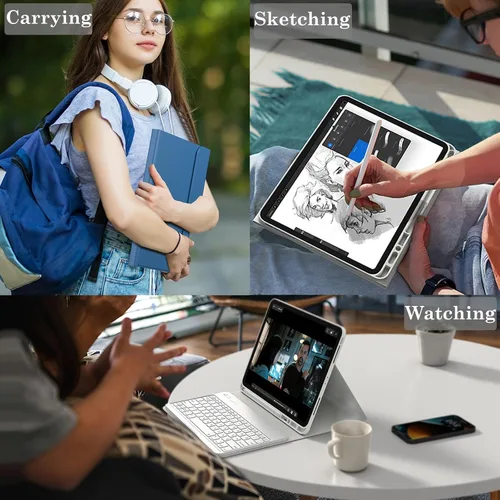 Miniatura 7 de Funda con teclado para iPad Pro de 12.9 pulgadas (Modelo antiguo) 2015 1ª / 2017 2ª generación - Teclado inalámbrico Bluetooth recargable Azul oscuro