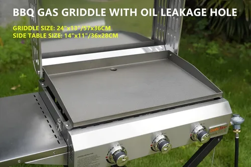 Miniatura 4 de ONLYFIRE GRILLS Plancha portátil de gas propano de 3 quemadores con carrito plegable y mesa auxiliar, parrilla de gas plana con tapa, para cocinar