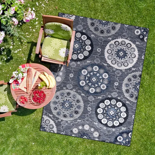 Miniatura 69 de CAMILSON Alfombra para Interiores y Exteriores, Alfombras de Área Azules 5x7 con Hojas Tropicales Botánicas para Patios Interiores y Exteriores
