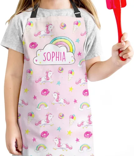 winorax Delantal de unicornio para niñas y niños personalizado lindo patrón de unicornio delantales ajustables delantales para asar a la parrilla