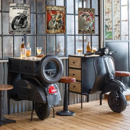Miniatura 6 de Carteles de motocicleta Ubewair Regalos de motocicleta para hombres Arte de motocicleta de metal Decoración de pared Nunca subestimes a un viejo