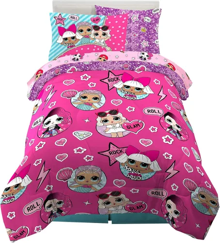 Miniatura 2 de Franco LOL Surprise Bedding Juego de edredón y sábanas súper suaves con funda, 5 piezas tamaño individual LOL Surprise Juego de cortinas