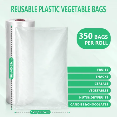 Miniatura 2 de 9527 Product 12" x 16" Bolsa de plástico transparente para almacenamiento de alimentos en un rollo, 350 bolsas un rollo