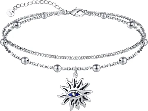 Miniatura 11 de CHIC & ARTSY Tobilleras delicadas de plata de ley S925 para verano, pulsera de tobillo ajustable multicapa para playa, joyería de pie para mujer