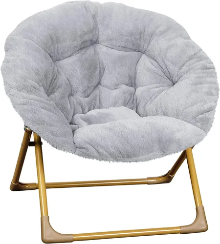 Miniatura 12 de Flash Furniture Silla Mini Plegable y Acogedora Gwen para Niños - Silla Lunar de Pelo Sintético Color Rosa Claro - Estructura de Metal Dorado Suave