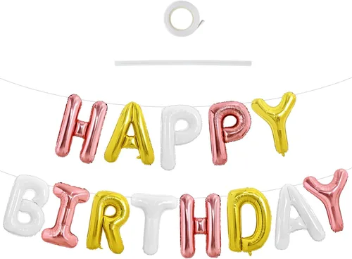 Miniatura 25 de TONIFUL Pancarta de Globos Negros de Feliz Cumpleaños de 16 Pulgadas con Letras de Papel de Aluminio Mylar, Cartel Banderín Reutilizable