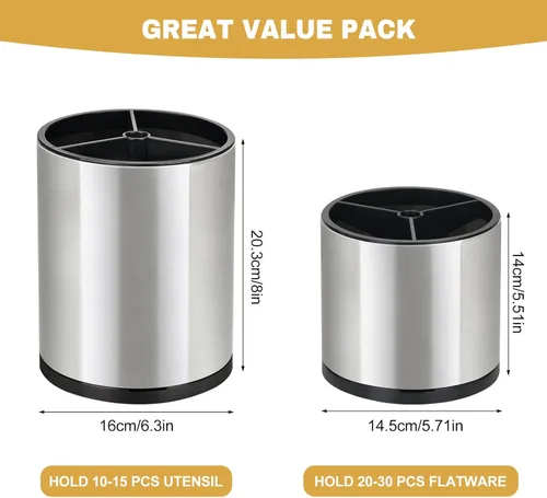 Miniatura 2 de Juego de 2 soportes para utensilios de cocina, de acero inoxidable giratorio de 360°, soporte grande para utensilios de cocina para encimera