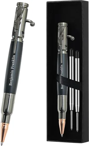 Miniatura 10 de Set de regalo de bolígrafo de acción de resorte personalizado Blireana, bolígrafo de bola de metal grabado gratis con 2 recambios, bolígrafo