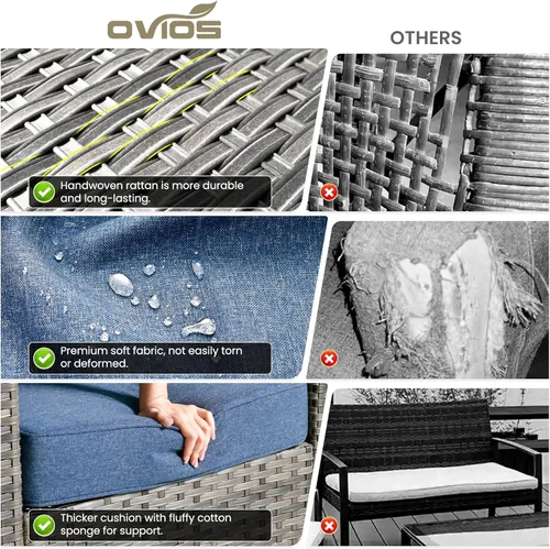 Miniatura 7 de ovios Juego de muebles de 2 piezas para patio, 2 sillas de mimbre de ratán, con respaldo alto y cómodos cojines, para todo tipo de clima, exteriores