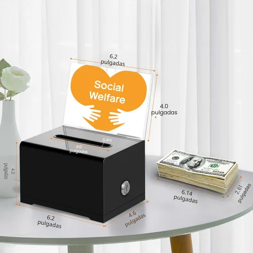 Miniatura 2 de KYODOLED Caja negra para donaciones para recaudación de fondos, caja de sugerencias con cerradura y llave, caja de rifas para boletos con soporte