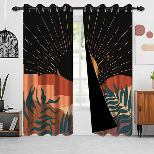 Miniatura 22 de Cortinas bohemias de cocina, diseño abstracto de mediados de siglo, arco negro, cortinas rústicas cortas para ventana de comedor, caravana, 21 x 45