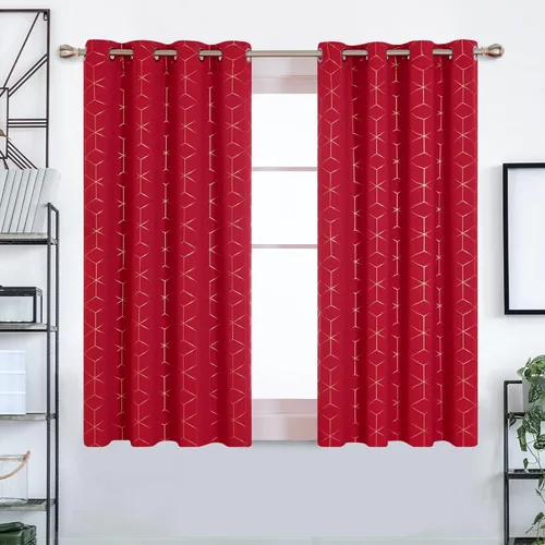 Miniatura 67 de Deconovo Cortinas opacas, aislamiento térmico y reducción de ruido, estampado de lámina de diamante – ojales en la parte superior, 2 paneles, Negro