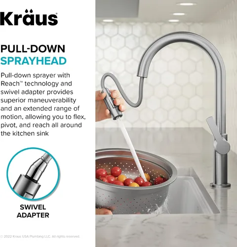 Miniatura 8 de Kraus Oletto - Grifos de cocina de arco alto con un solo mango extraíble, en latón cepillado/negro mate, grifos de cocina con rociador extraíble