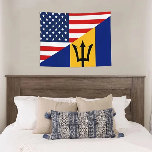 Miniatura 5 de Tapiz decorativo para pared, diseño de bandera estadounidense y bandera de Barbados, para colgar en la pared, manteles de arte hippie de 29 x 37