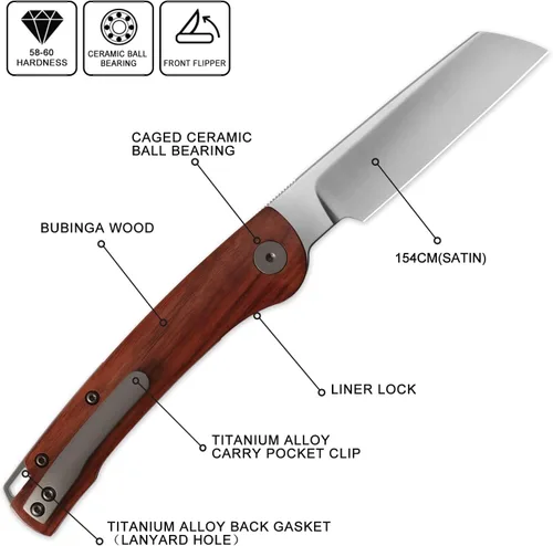 Miniatura 2 de Petrified fish PFE04 Scholar - Cuchillo plegable, hoja de satén de 3.7 pulgadas, 60.6 in, mango de madera Bubinga de 3.93 oz, cuchillo de bolsillo