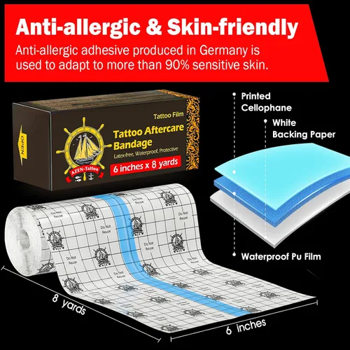 Miniatura 2 de AZEN Vendaje de cuidado posterior para tatuajes, 6 x 8 yardas, cinta impermeable para cubrir la segunda piel, envoltura curativa, suministros
